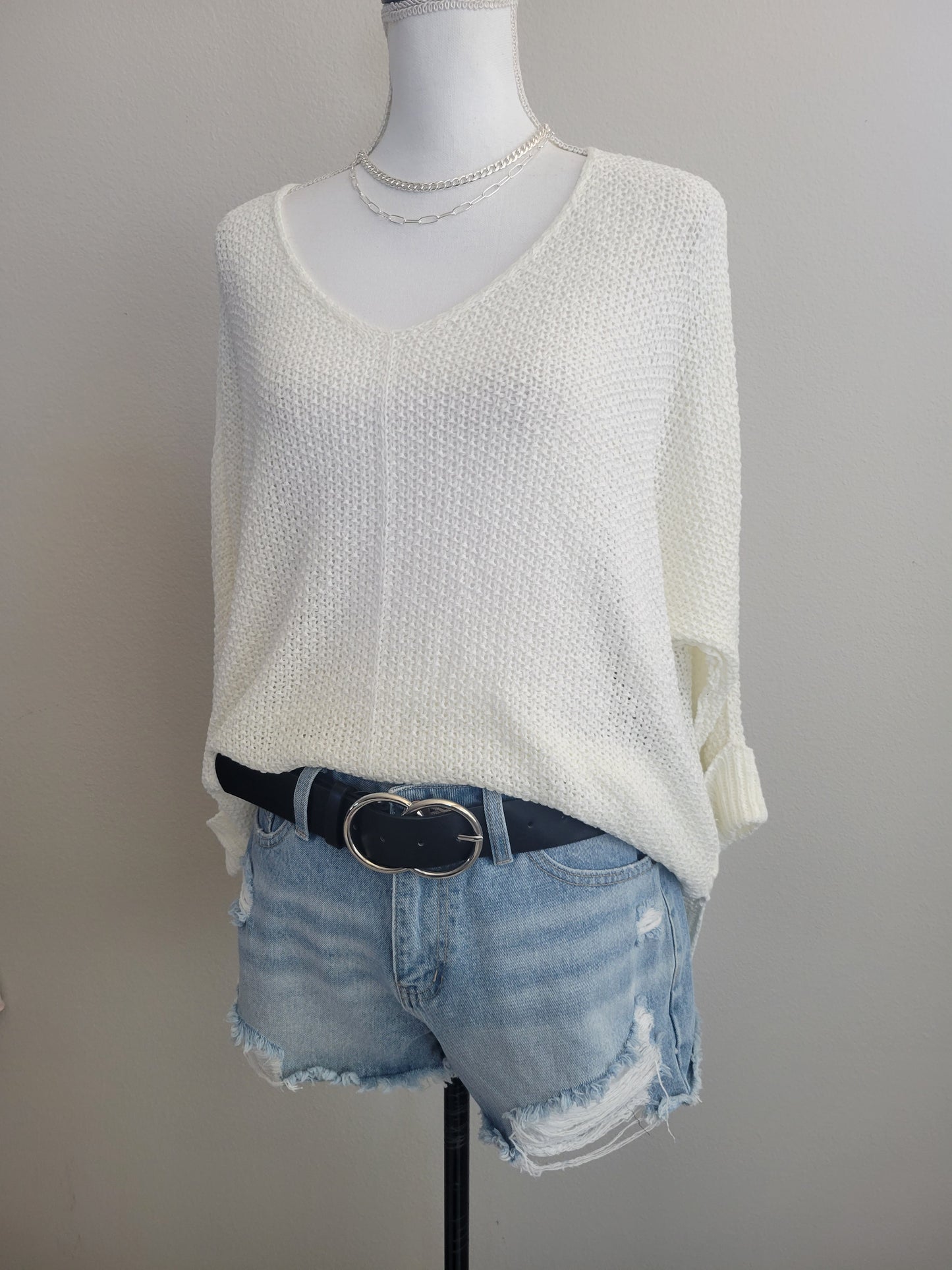 Crew Neck Knit Sweater-Cream