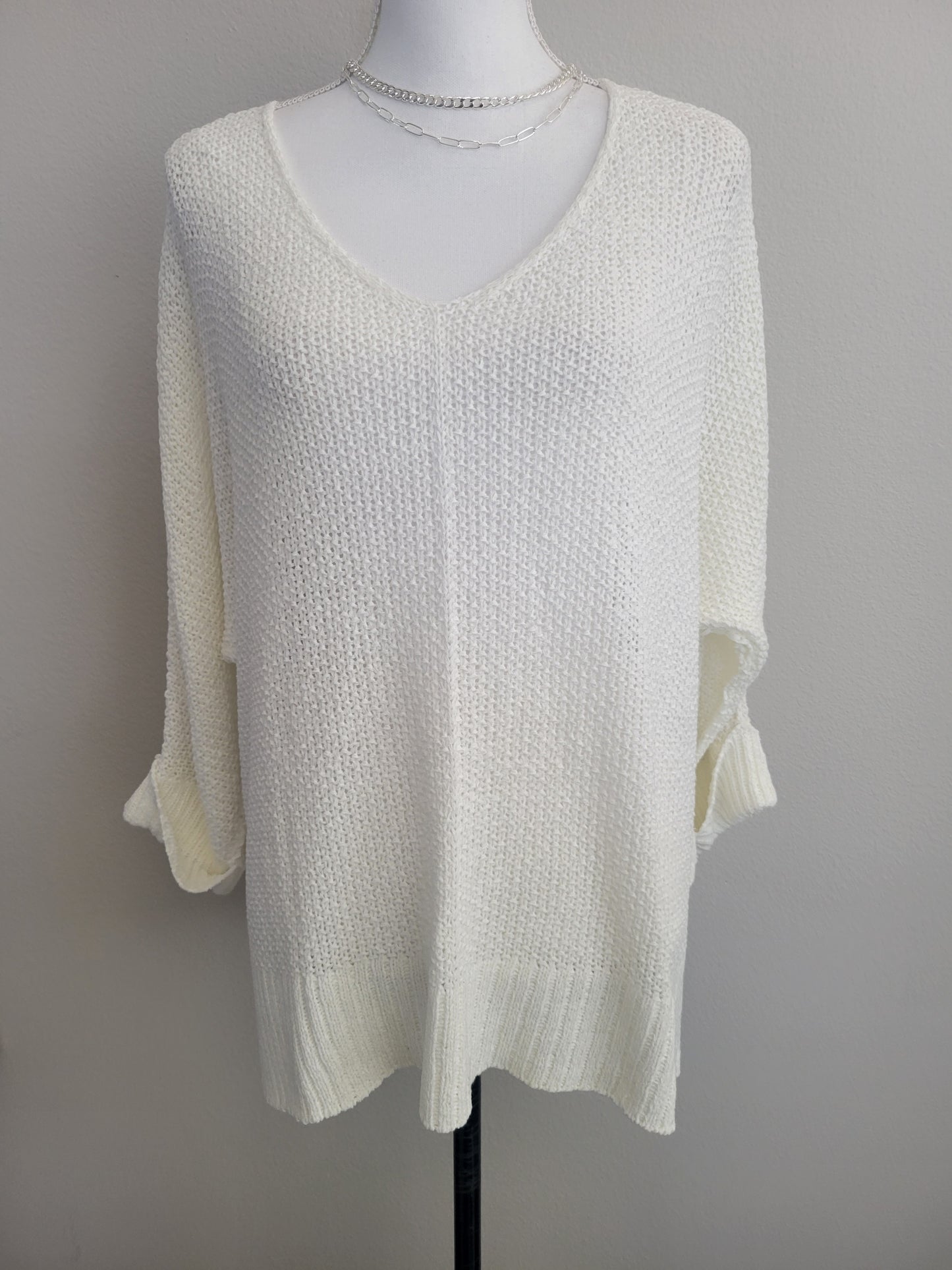 Crew Neck Knit Sweater-Cream