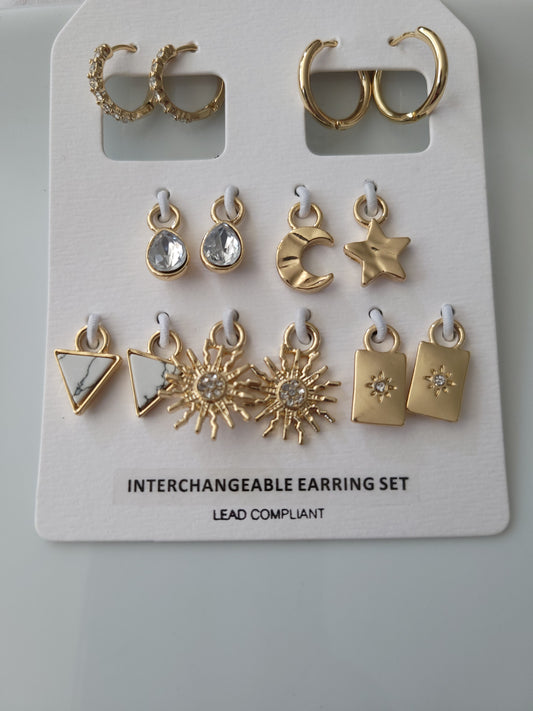 Interchangeable Metal star charm earrings 7 piece set