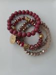 Faceted bead assorted stretch bracelet set-Wine