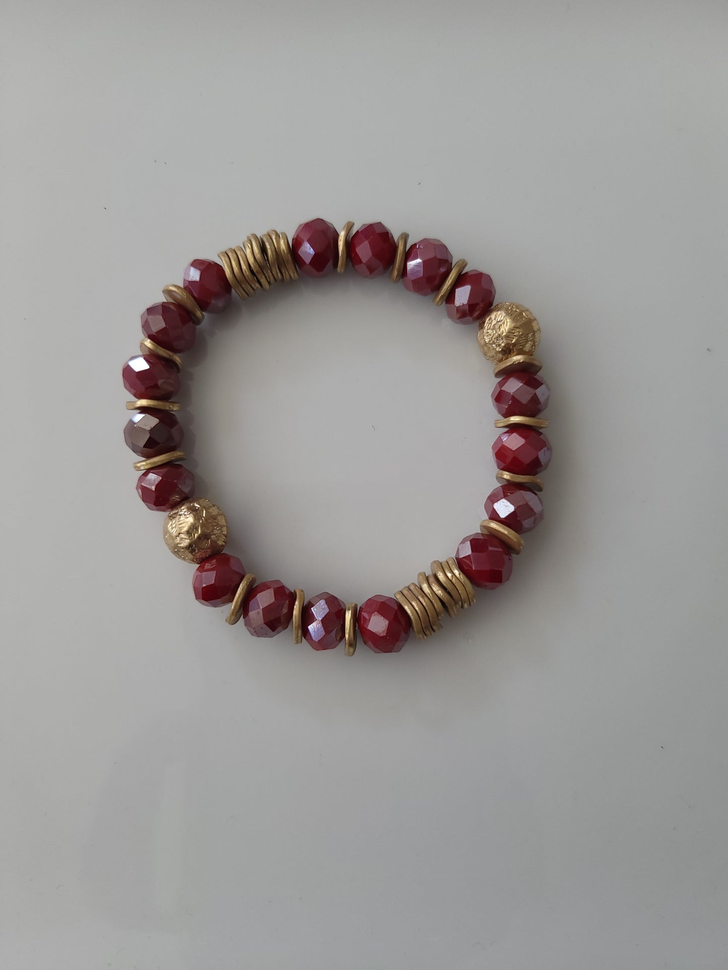 Faceted bead assorted stretch bracelet set-Wine