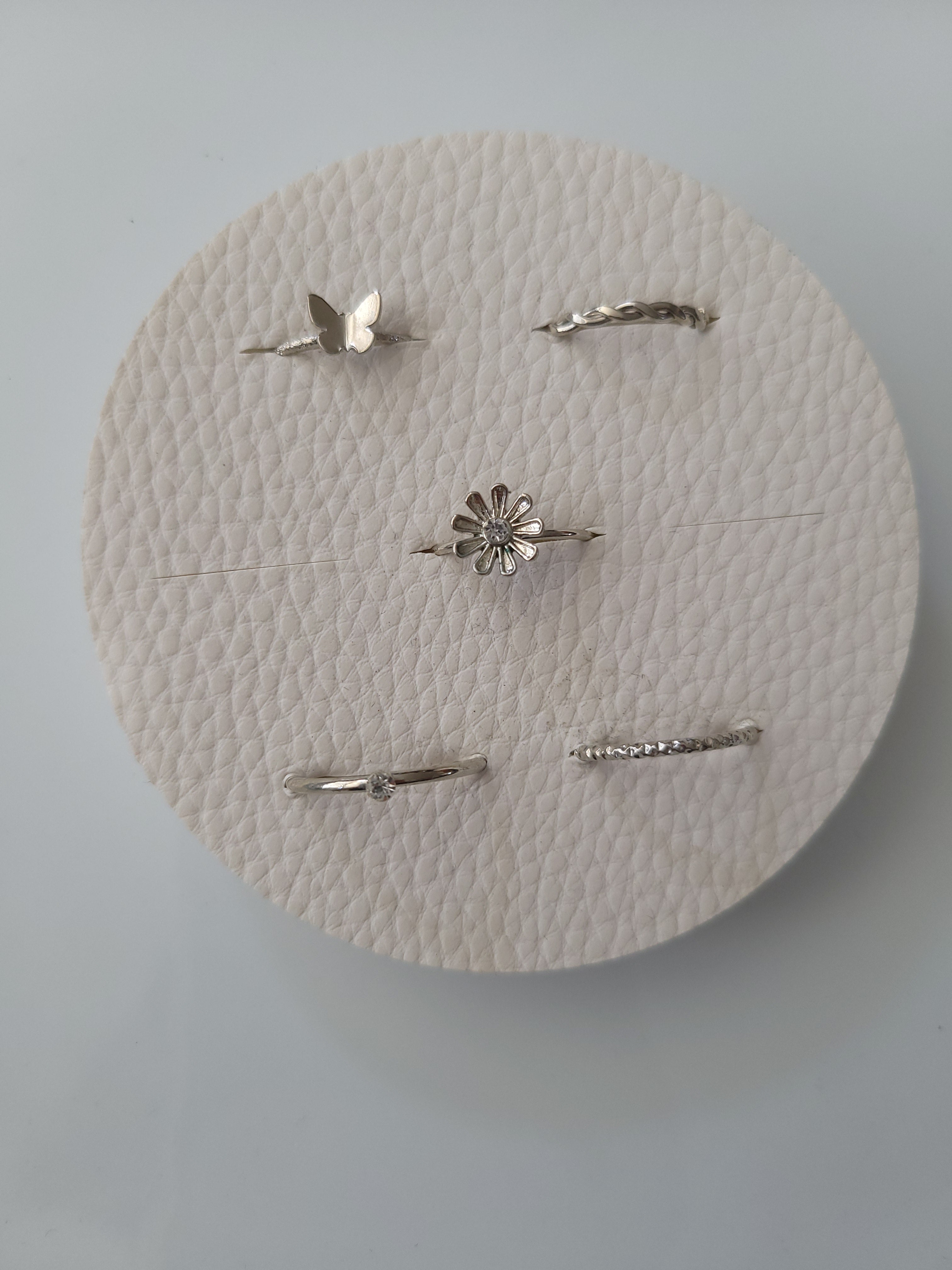 5 Piece Butterfly and Daisy Ring set-Silver