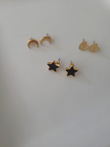 Stars and  Crescent 3 Piece Earring Set
