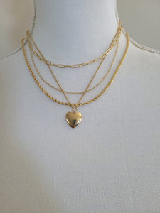 Layered Metal Heart Pendant Layered Necklace-Gold