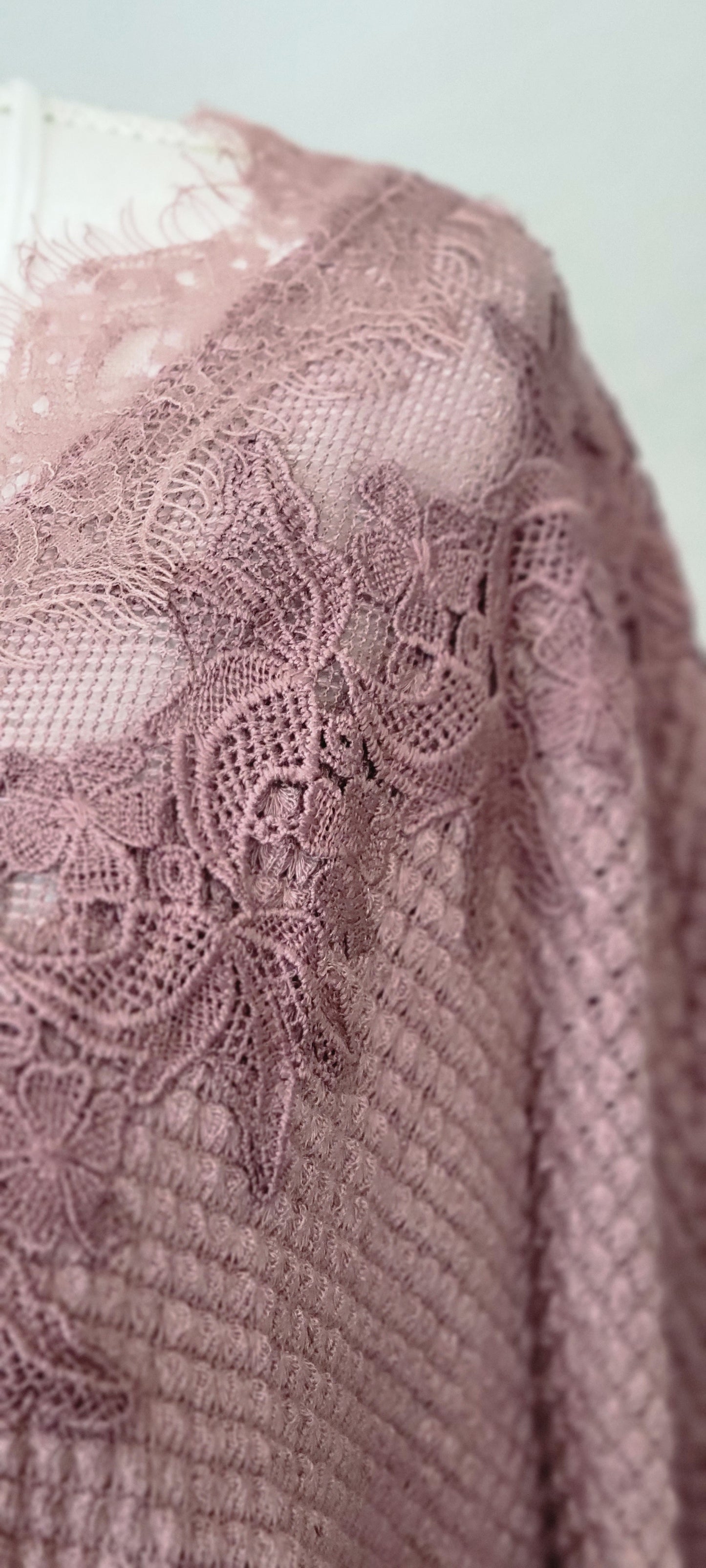 Lace Waffle Knit Top-Mauve