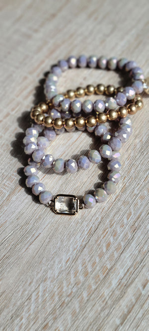 Faceted bead assorted stretch bracelet set-Lavender