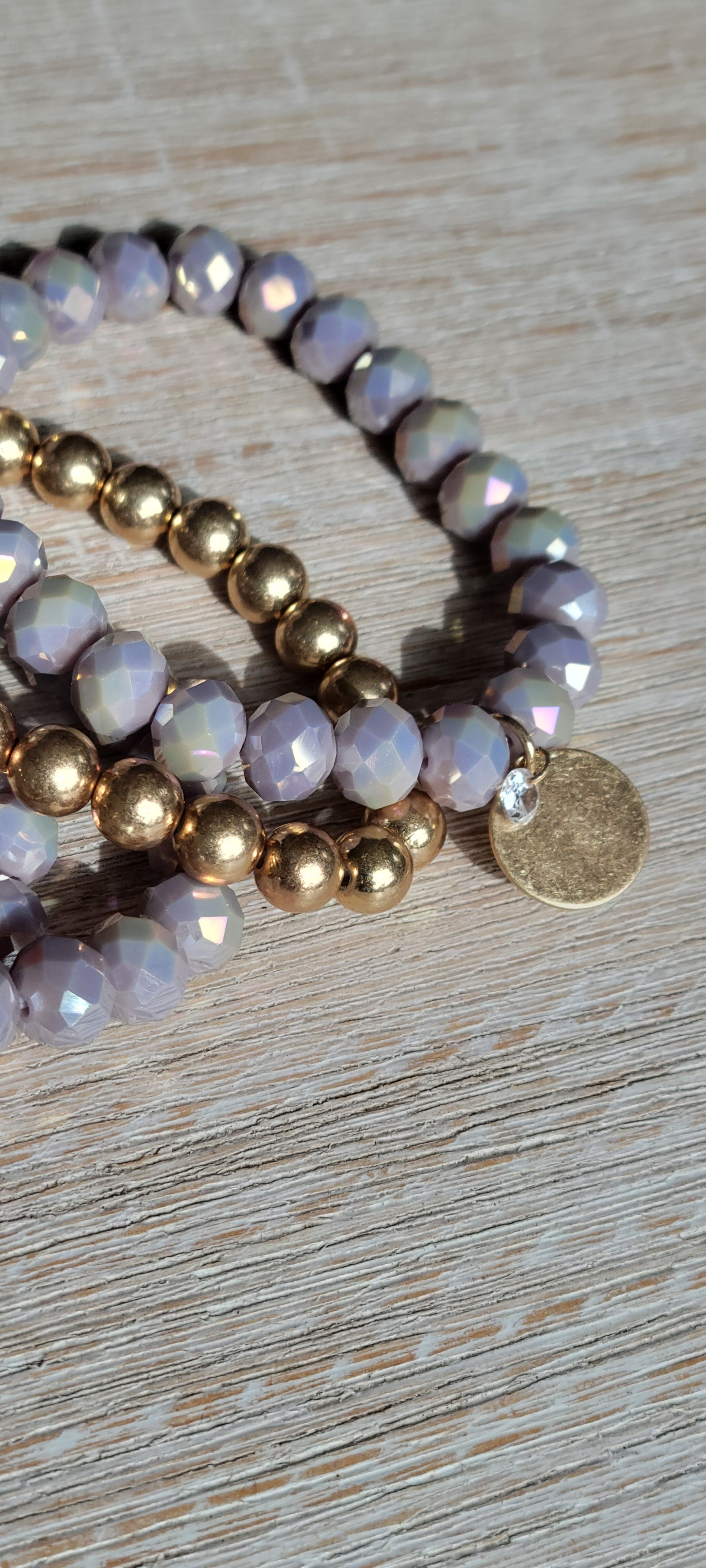 Faceted bead assorted stretch bracelet set-Lavender