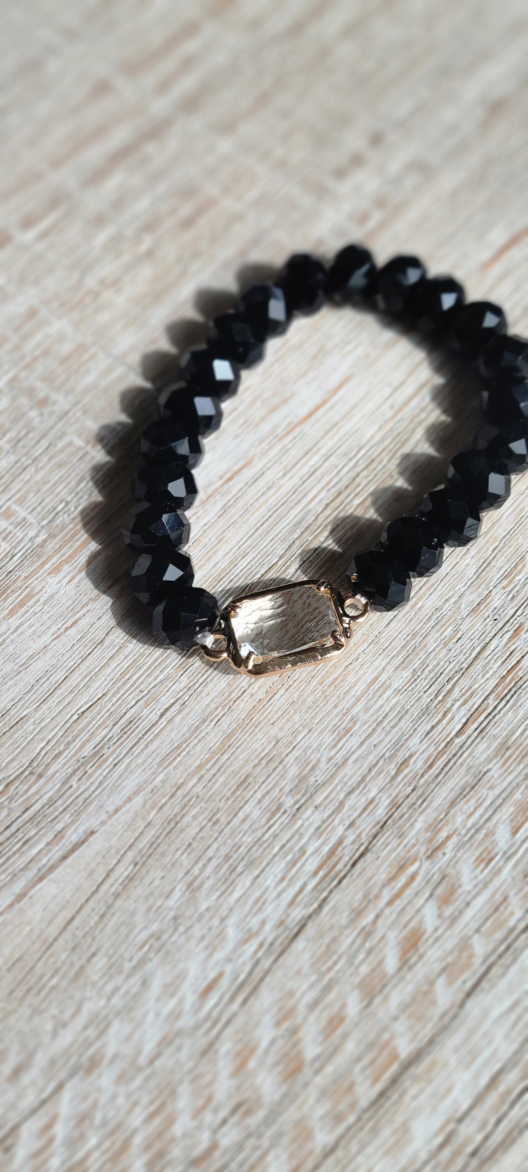 Faceted bead assorted stretch bracelet set-Black