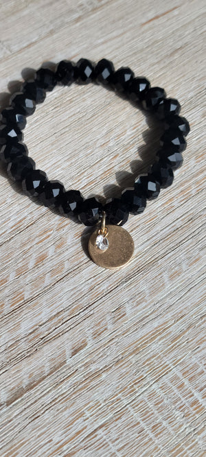 Faceted bead assorted stretch bracelet set-Black