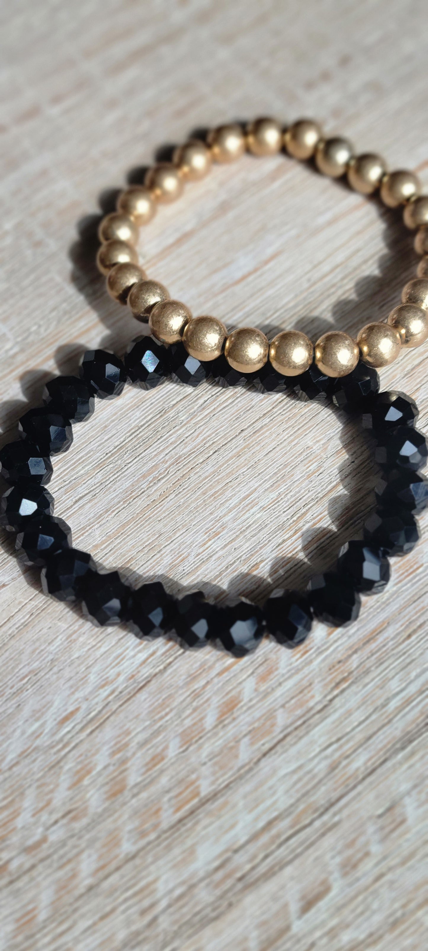 Faceted bead assorted stretch bracelet set-Black