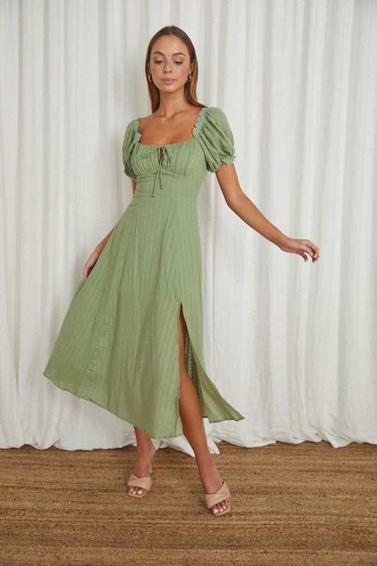 Garden Party Puff Sleeves Midi Dress