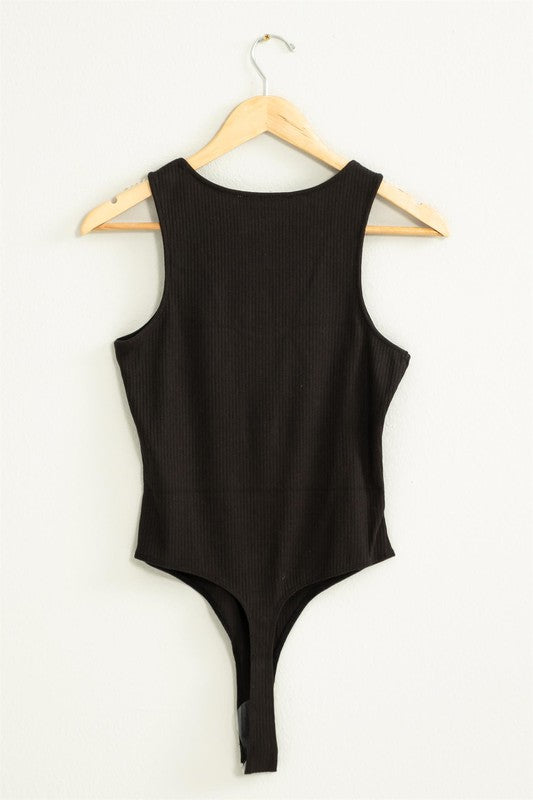 RIBBED TANK BODYSUIT- BLACK