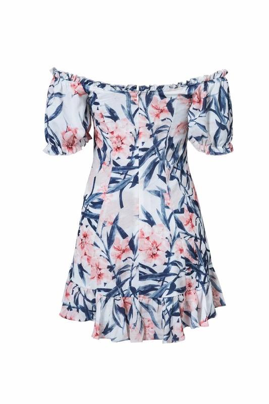 Off The Shoulder Floral Back Corset Tie Back Dress