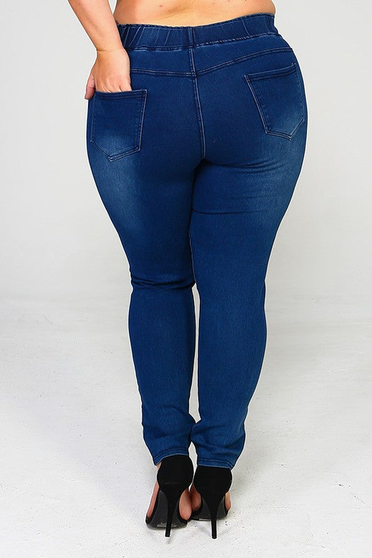 Curvy High Rise Waist Jeggings in Medium Blue