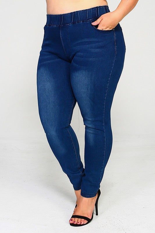 Curvy High Rise Waist Jeggings in Medium Blue