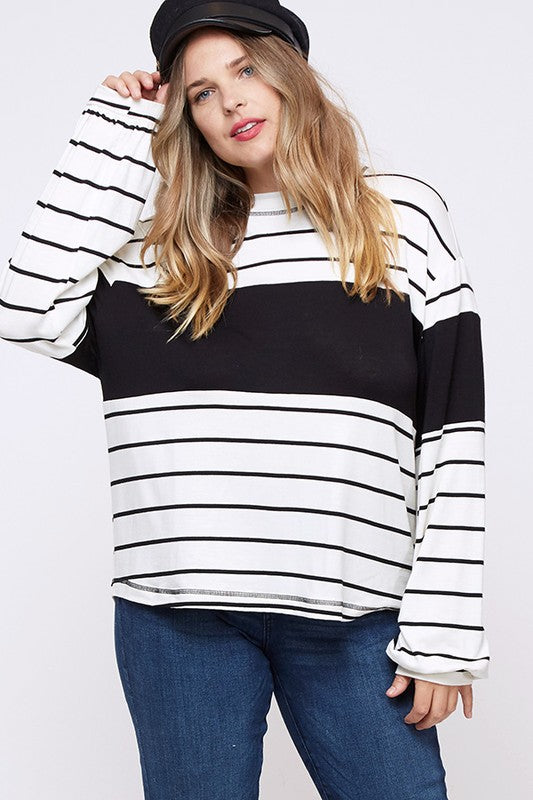 Curvy Striped Long Sleeve Top 1XL-3XL