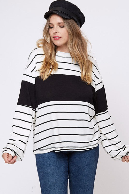 Curvy Striped Long Sleeve Top 1XL-3XL