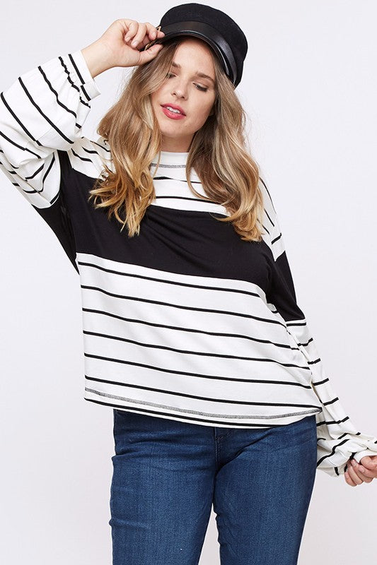 Curvy Striped Long Sleeve Top 1XL-3XL