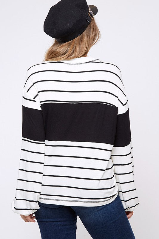 Curvy Striped Long Sleeve Top 1XL-3XL