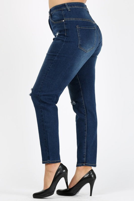 Distressed Knee Mirelly Curvy  Jeans
