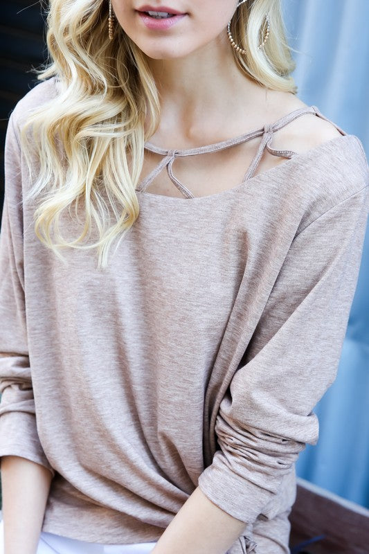 It's all about the detail long sleeve top in coffee