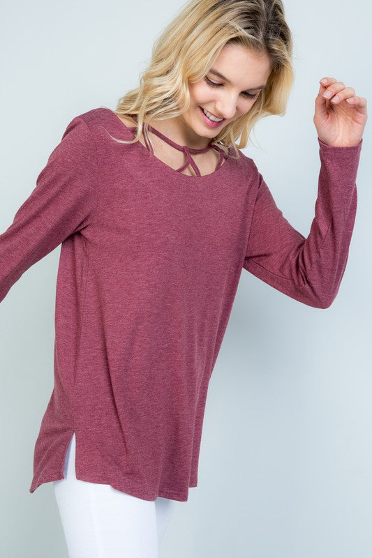 It's all about the detail long sleeve top Burgundy