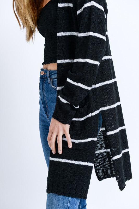 Striped Long Sleeve Open Cardigan