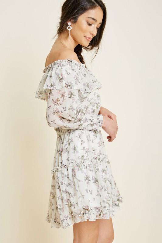 Floral Chiffon Elastic Waist Dress