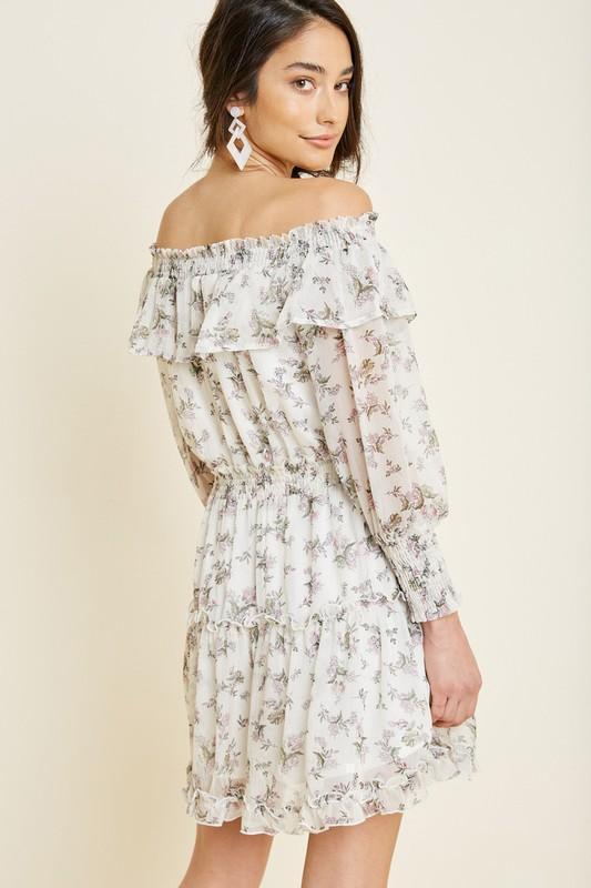 Floral Chiffon Elastic Waist Dress