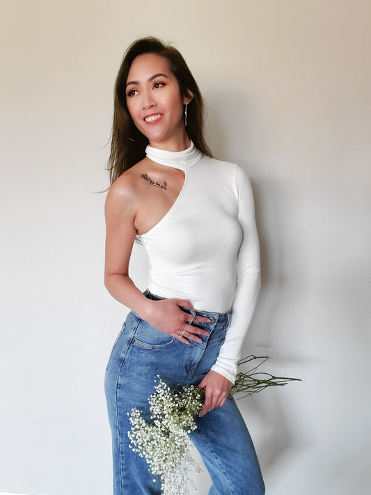 Ribbed One Arm White Top