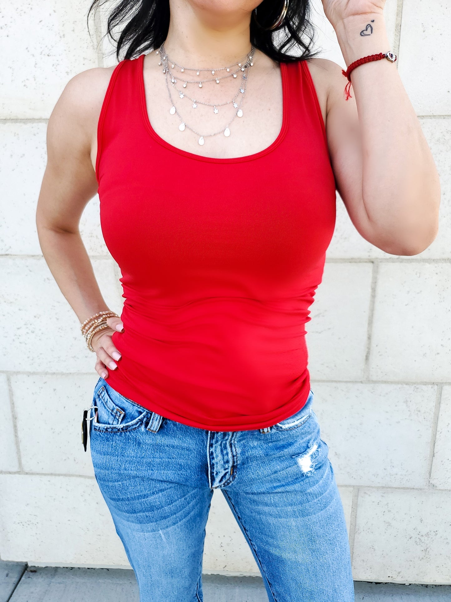 Scoop Neck Seamless Tank Top-Red