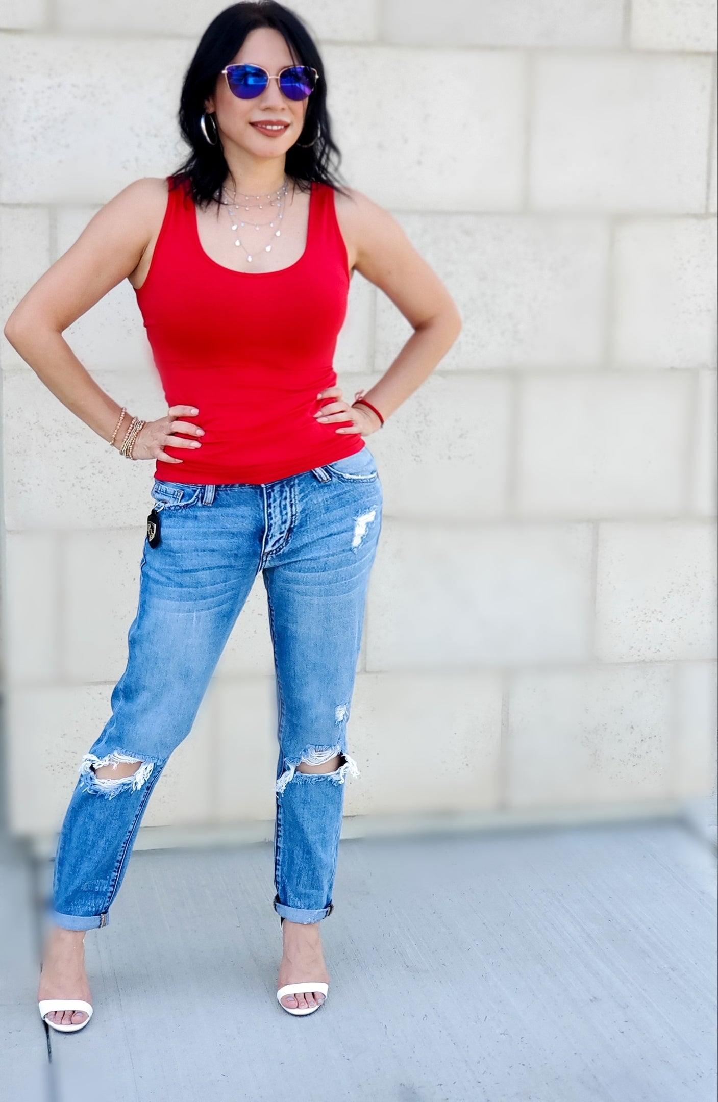 Scoop Neck Seamless Tank Top-Red