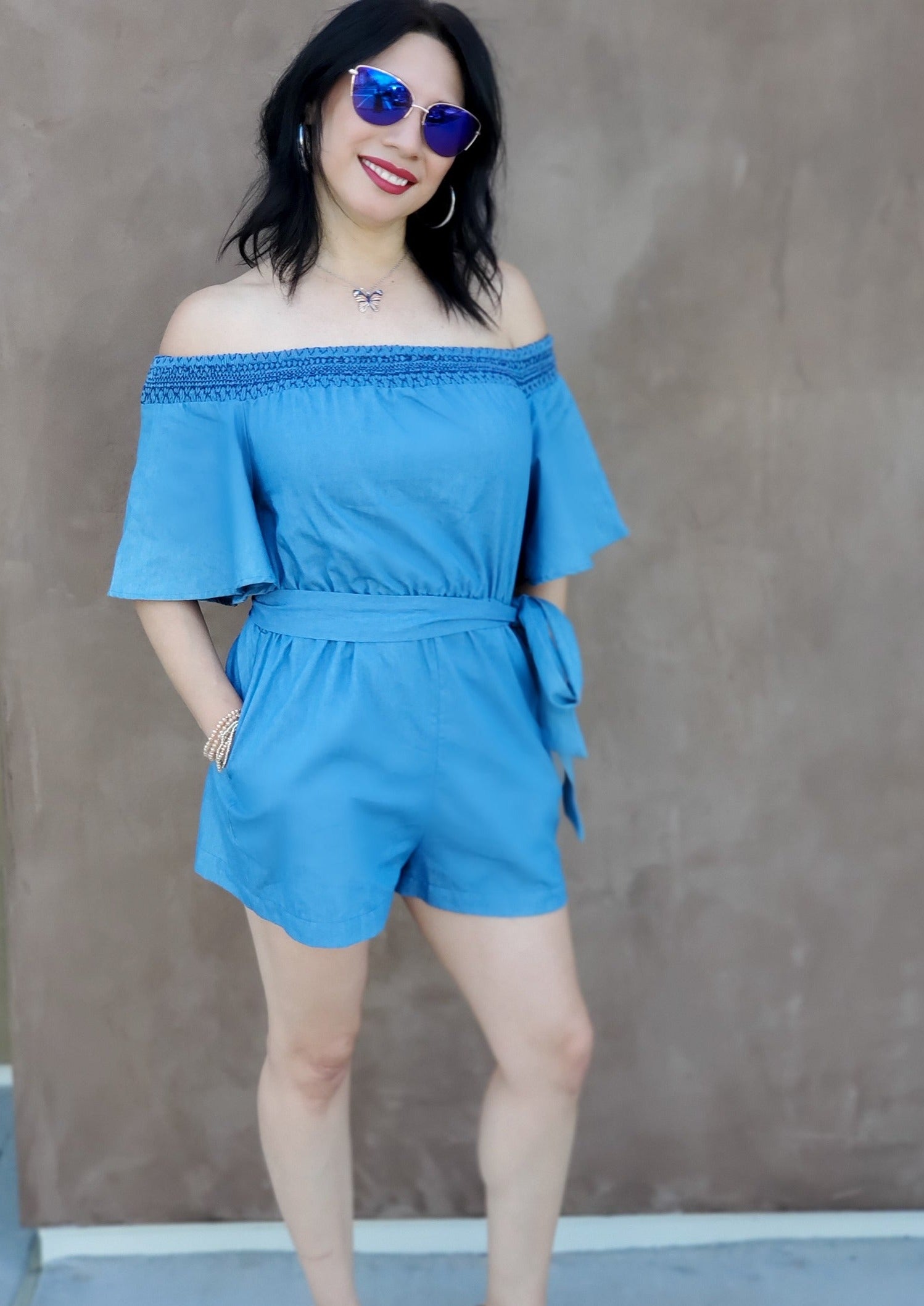 Chambray Off The Shoulder Romper
