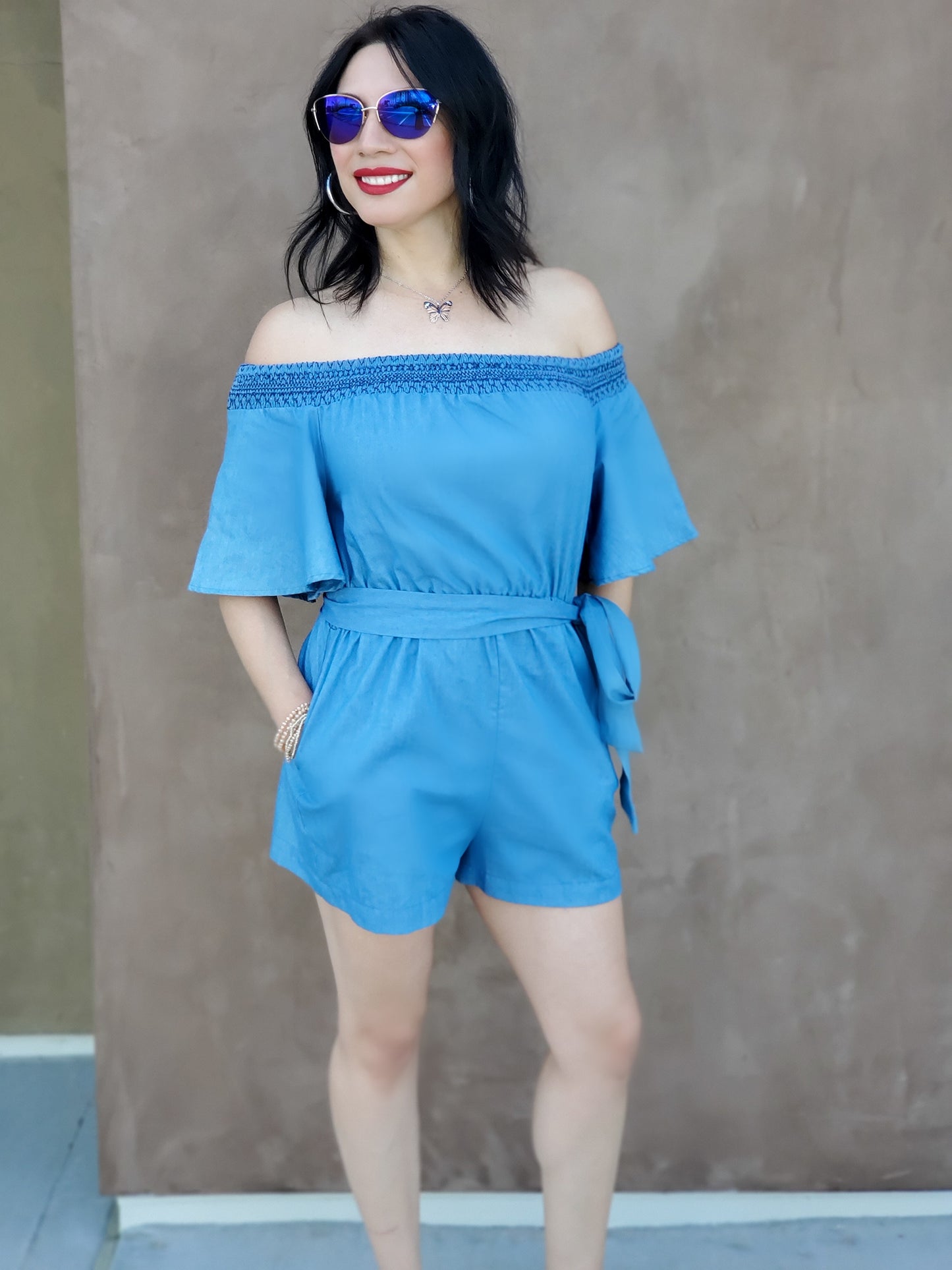 Chambray Off The Shoulder Romper