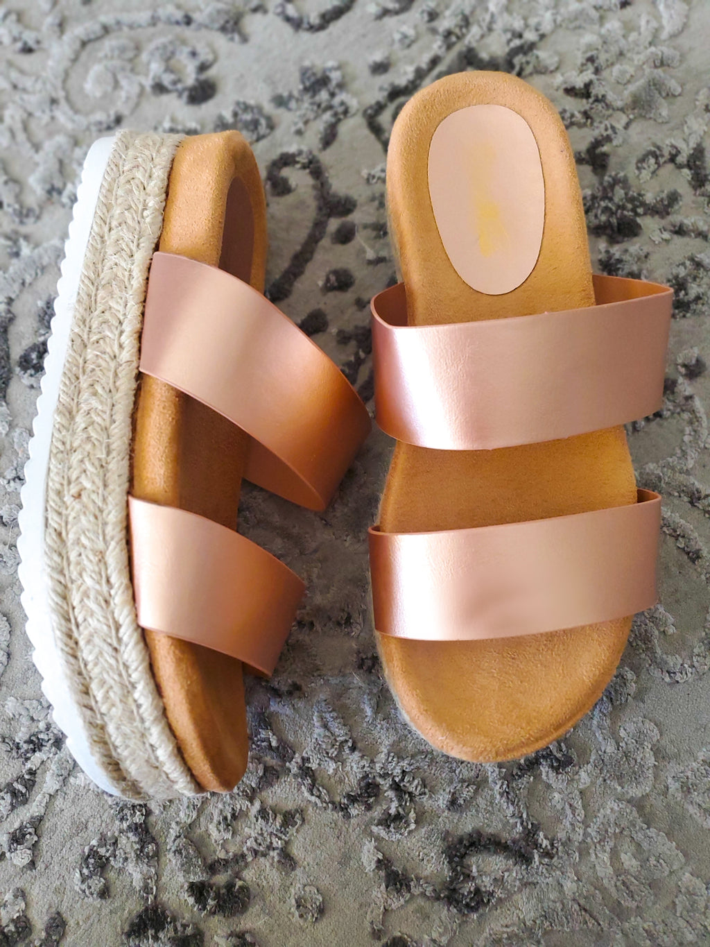 Rose Gold Espadrille Platform Sandals