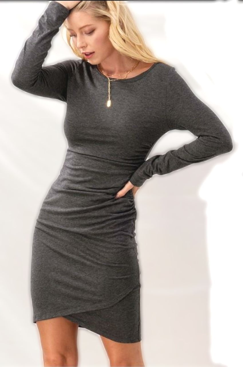 Ruched Body Con Dress-Charcoal