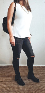 High Rise Charcoal Distressed Skinny Jeans