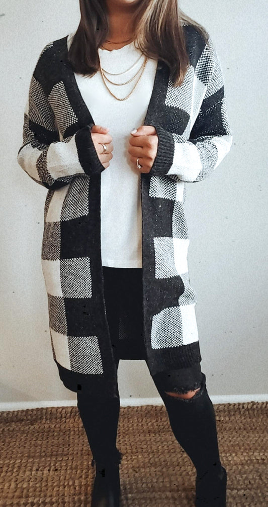 Knit Plaid Cardigan Jacket