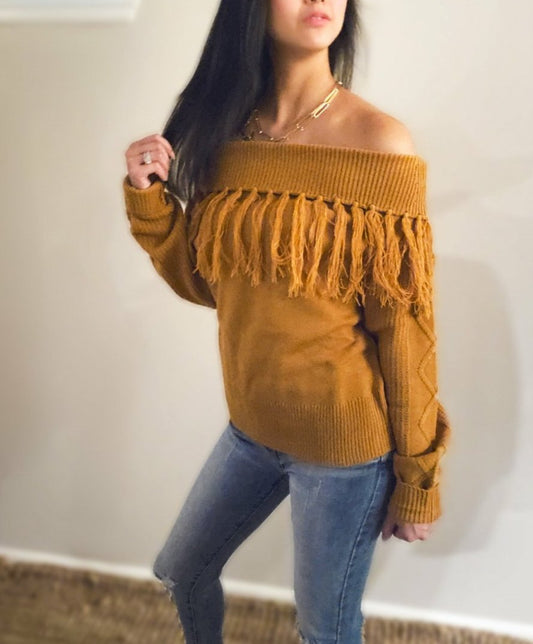 Off The Shoulder Fringe Sweater