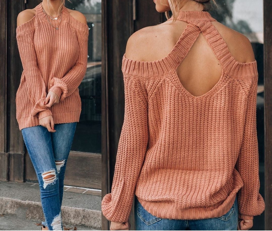 Cold Shoulder Sweater With Back Hole Detail