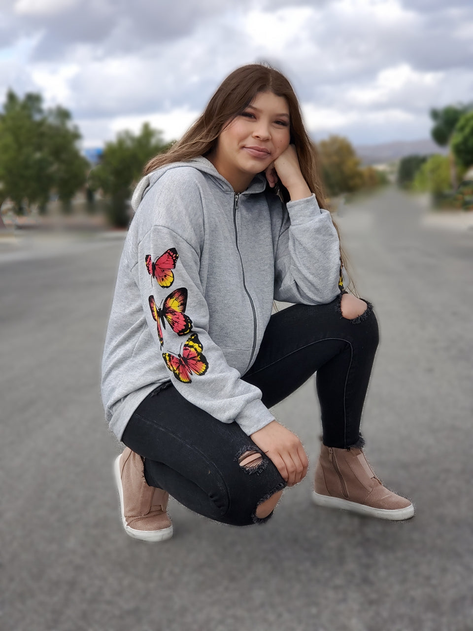 Oversized Butterfly Arm Graphic Hoodie Jacket