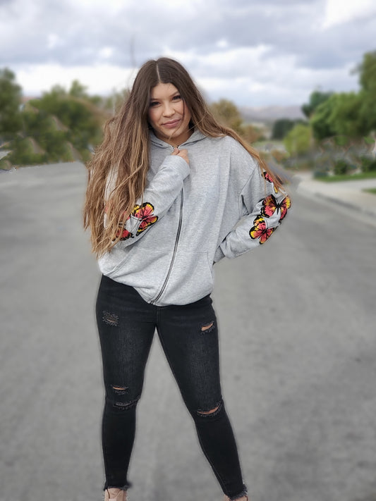 Oversized Butterfly Arm Graphic Hoodie Jacket