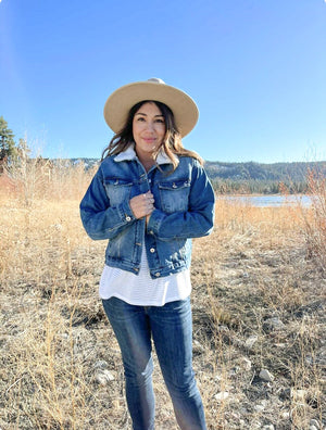 Cindy Sherpa Lined Crop Denim Jacket S-XL