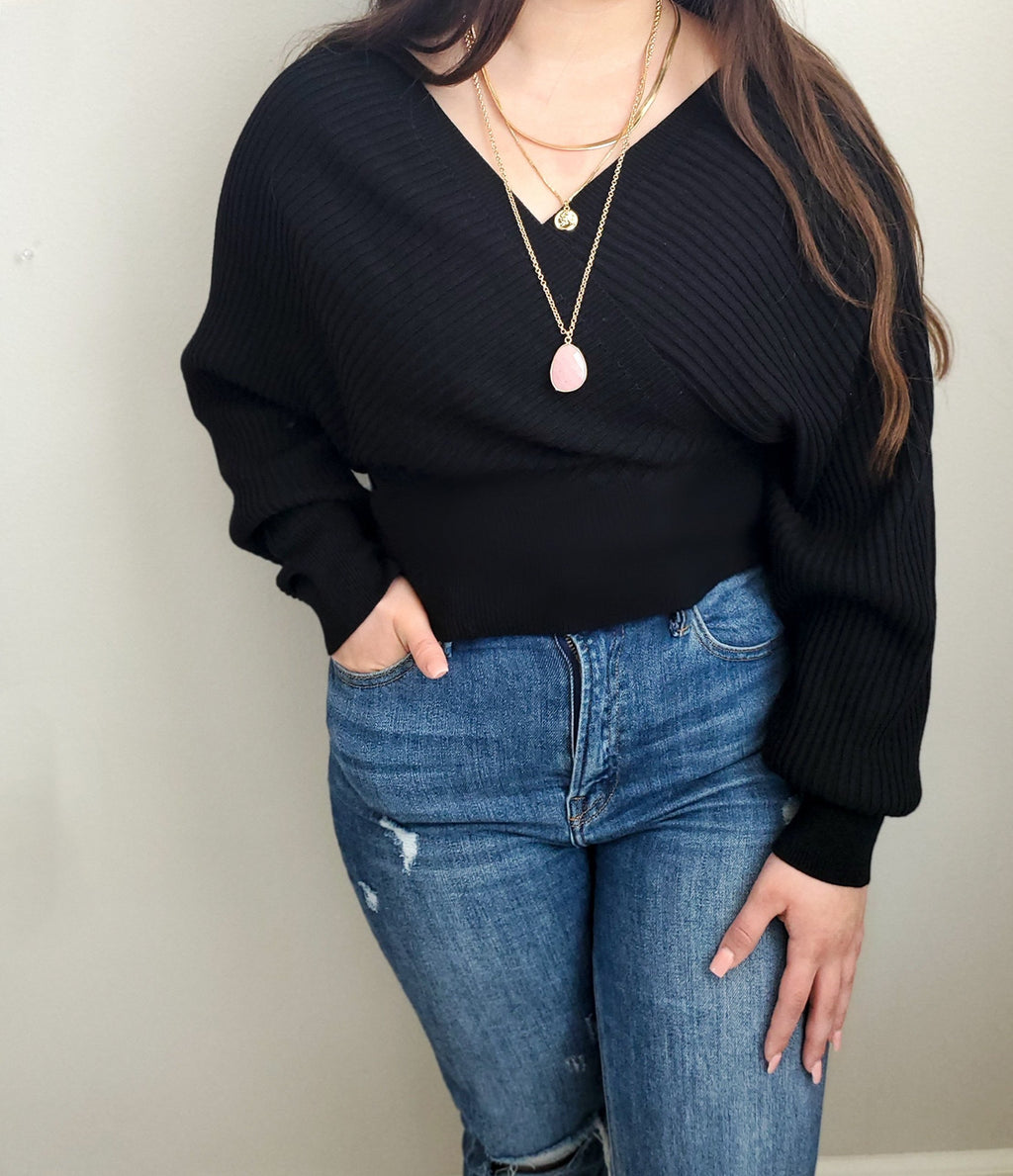 Ribbed Wrap Sweater S-XL