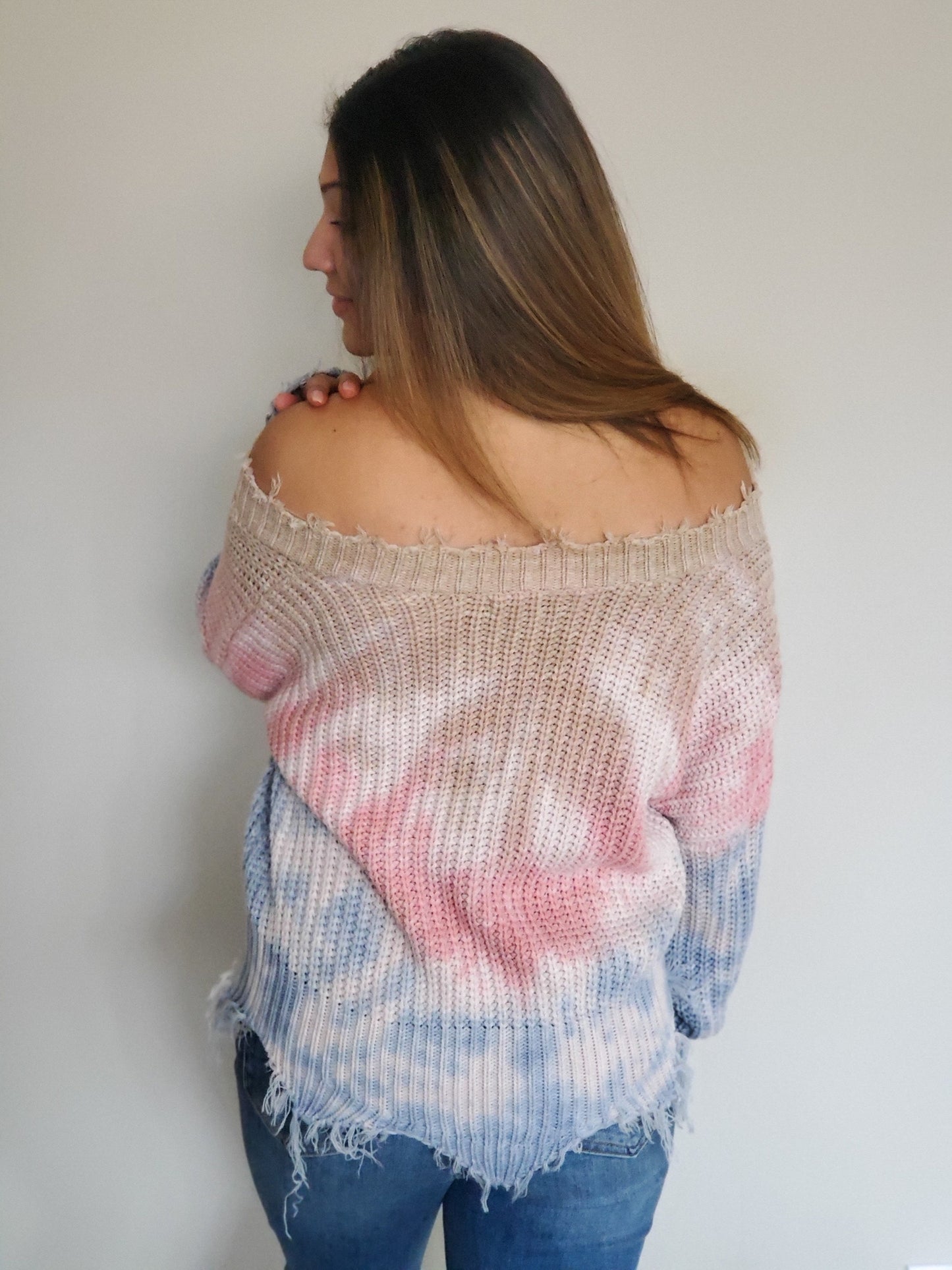 Distressed V Neck Multi Color Sweater