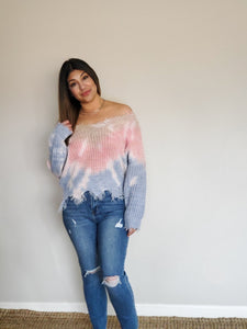 Distressed V Neck Multi Color Sweater