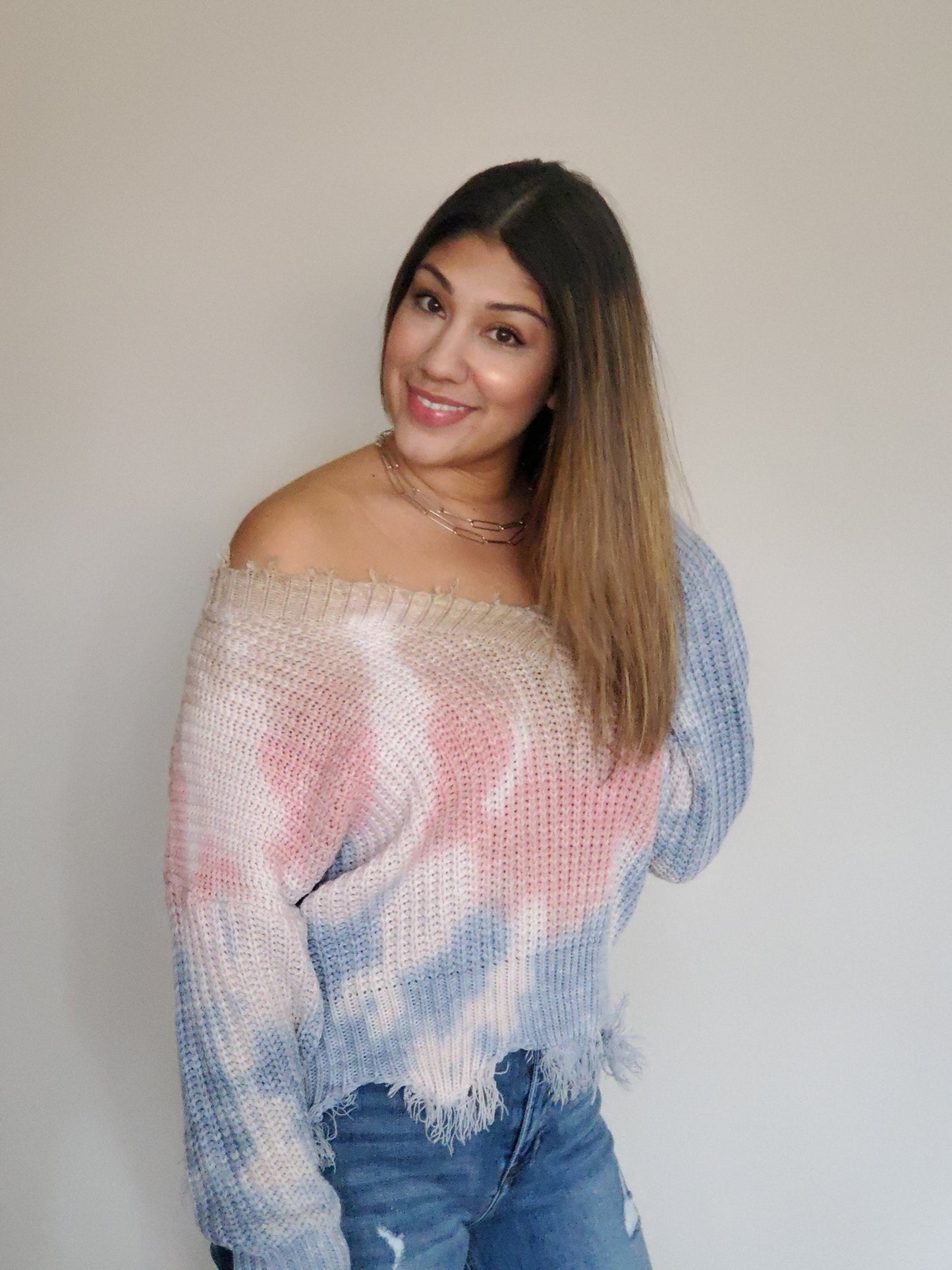 Distressed V Neck Multi Color Sweater