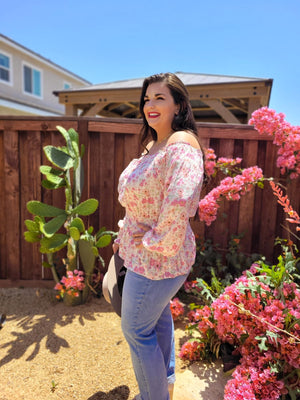 Floral-Print Smocked Off-Shoulder Peasant Top