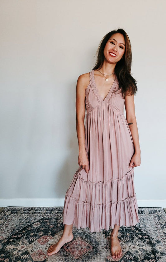 Ruffled Halter Mauve Maxi Dress