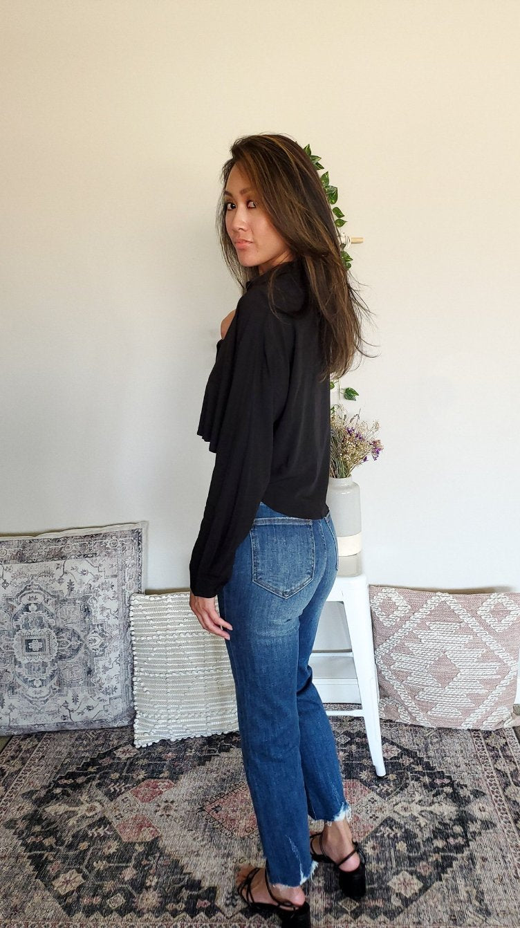 TENCEL CROPPED BUTTON DOWN SHIRT